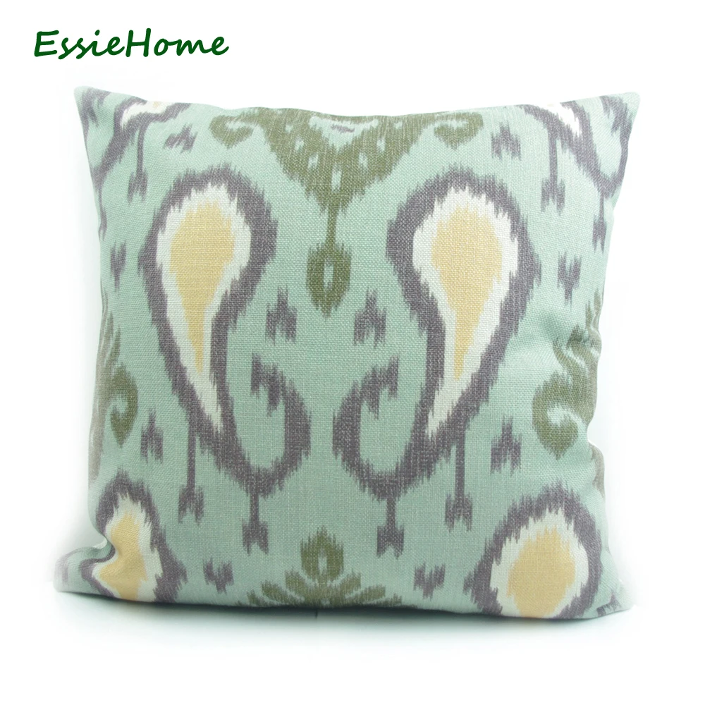 ESSIE THUIS High-End Hand Print Verse Groene Paisley Ikat Patroon Kussensloop Kussenhoes Voor Sofa Vintage Look Woondecoratie