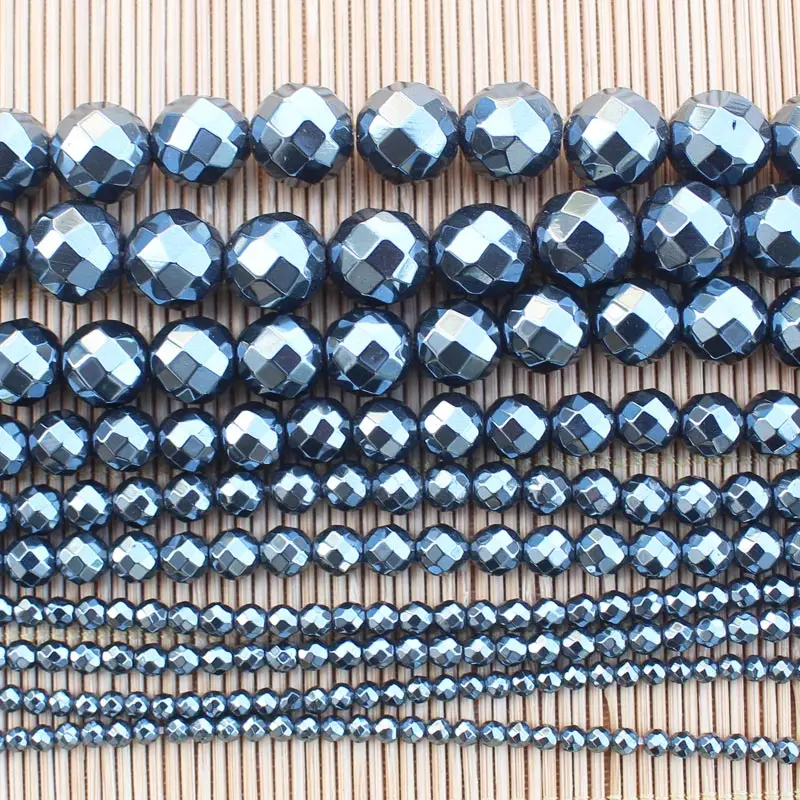 Facted 2-12mm Natural Hematite Round Loose Beads 15inch Wholesale For DIY Jewellery !