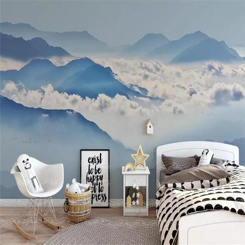 Decorative wallpaper New Chinese artistic conception mountain scenery background wall painting