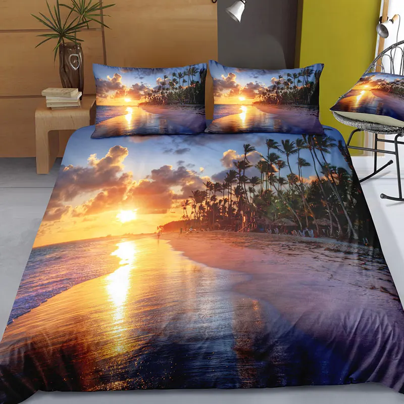 Imagem -06 - Conjunto de Cama Natureza Moderna Dream Kit de Cama com Impressão Digital 3d para Praia Coqueiro Verão Quarto Colcha