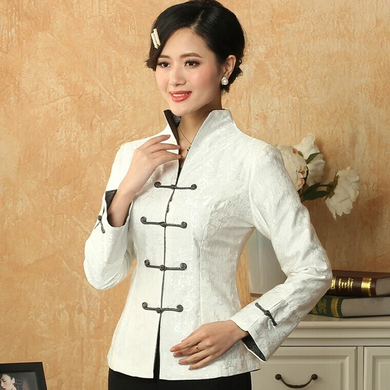 New Fashion Chinese tradition Tang suit White Women Jacket Coat Outerwear Long Sleeves Size: M,L,XL,XXL,XXXL