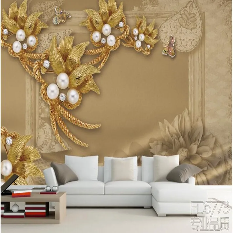 

wellyu Custom large fresco luxury jewelry three-dimensional flower living room sofa TV background wall fabric wallpaper