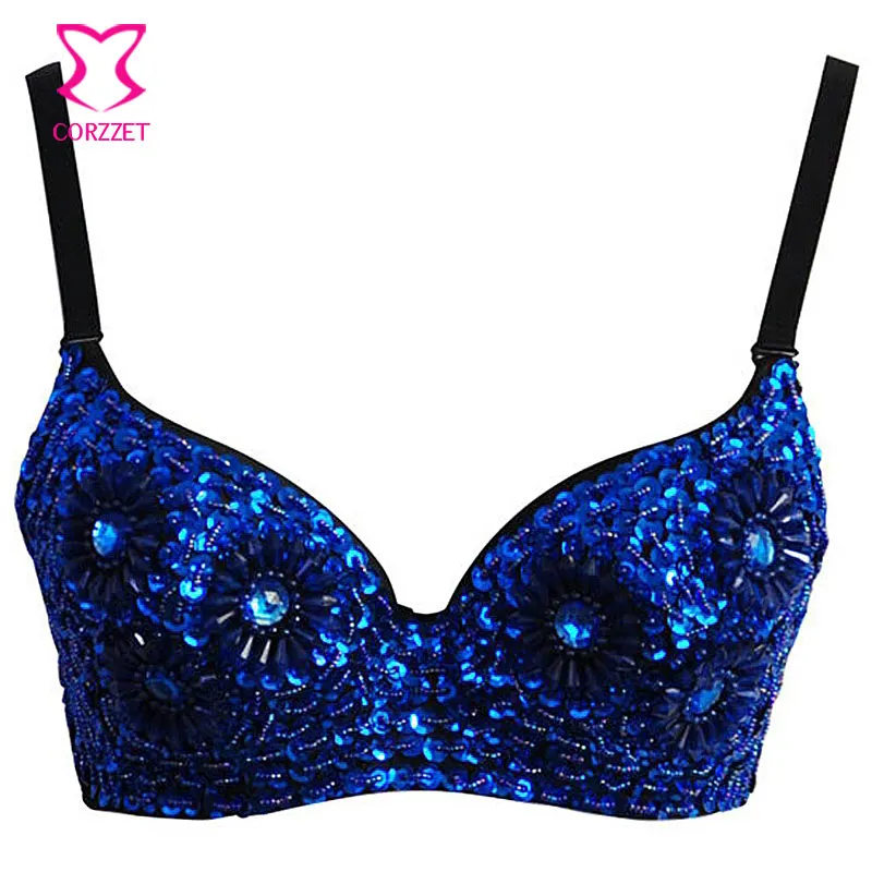 

Green Floral Beading and Sequin Studded Bra Top Underwear Women Bras Sexy Candy Colors Stripper Pole Brassiere Club Dancewear