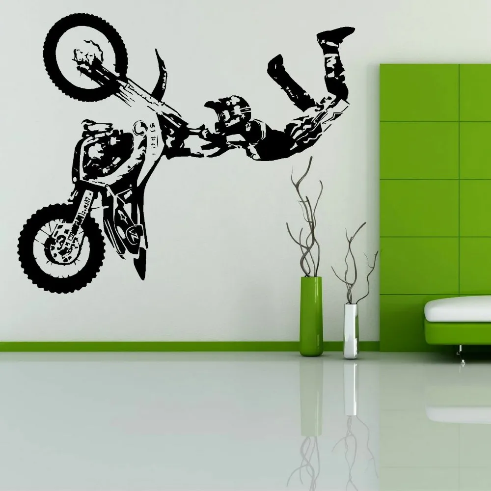 

Motocross Motorbike Wall Stickers Vinyl Home Decor Boys Teens Room Bedroom Motorcycle Dirt Bike Decoration Decals Wallpaper