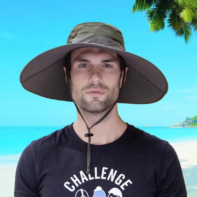 

Fisherman Hat Man Summer Outdoor Fishing Bucket Cap Male Mesh Breathable Sun Protection Wide Eave Casual Cool Fisher Hats H7251