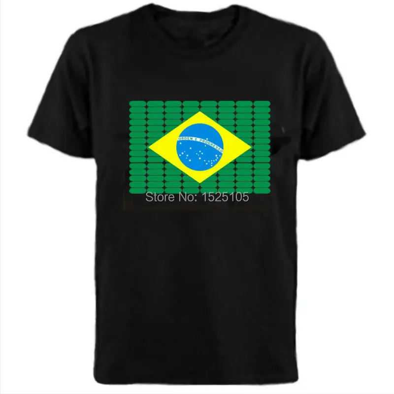 Brazil Flag Sound Activated Led T Shirt With 2pcs AAA Battery Inverter Free Shipping