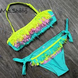 5-12 Years Teenager Girls Swimsuit Kids Swimwear Tassel Big Girl Bikini Halter Top Bathing Suit Fringe Children Girl Swim Wear