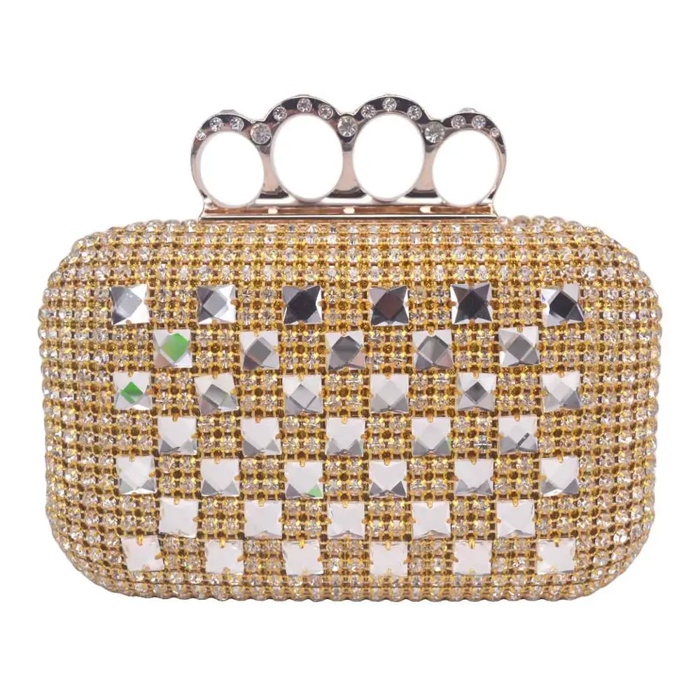 Finger ring Clutch Bags Golden Women Luxury Crystal Bags Wedding Box Bags Party Purse for Female Evening Bags