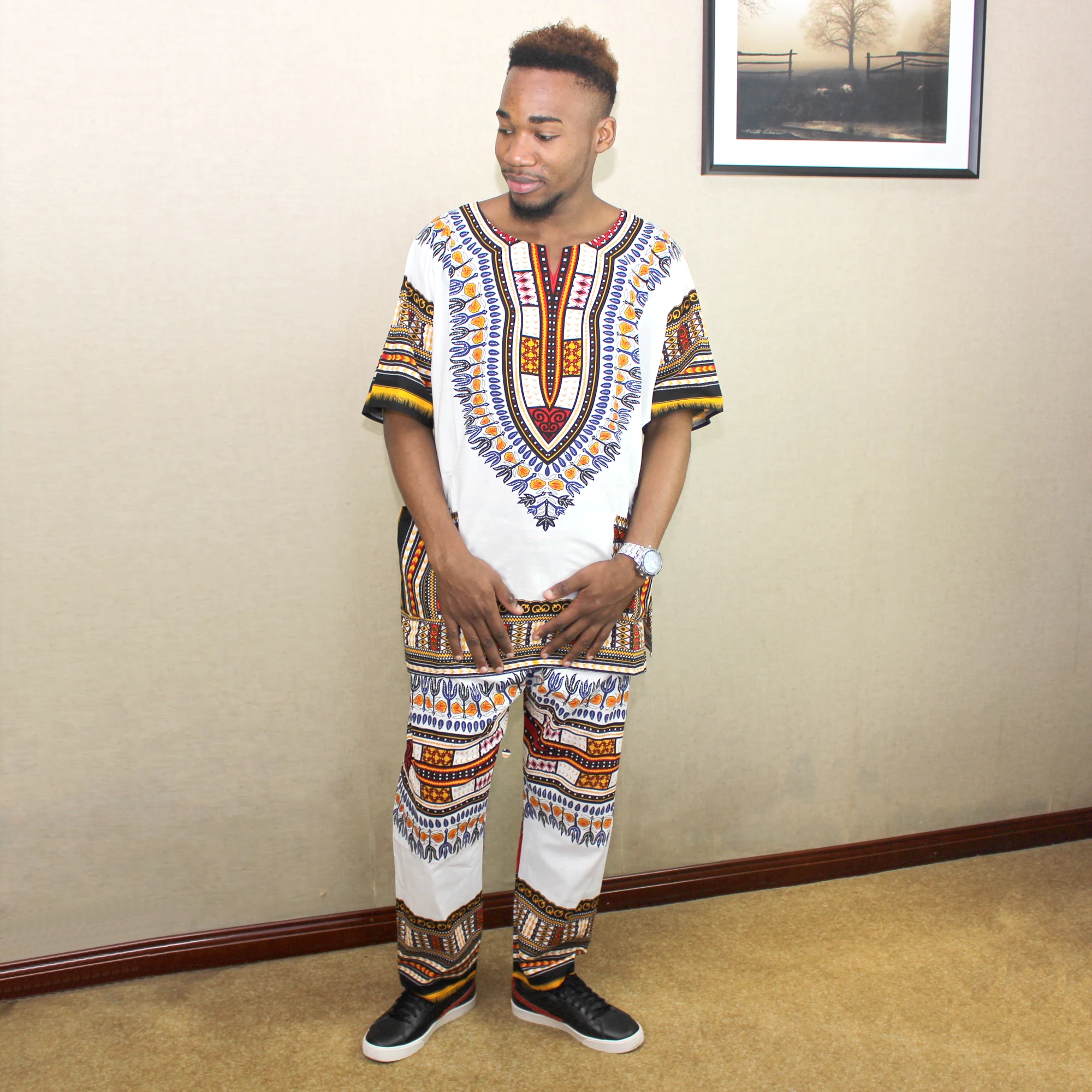 Unisex African Dashiki Suit Shirt & Pant Casual Cotton African Clothes