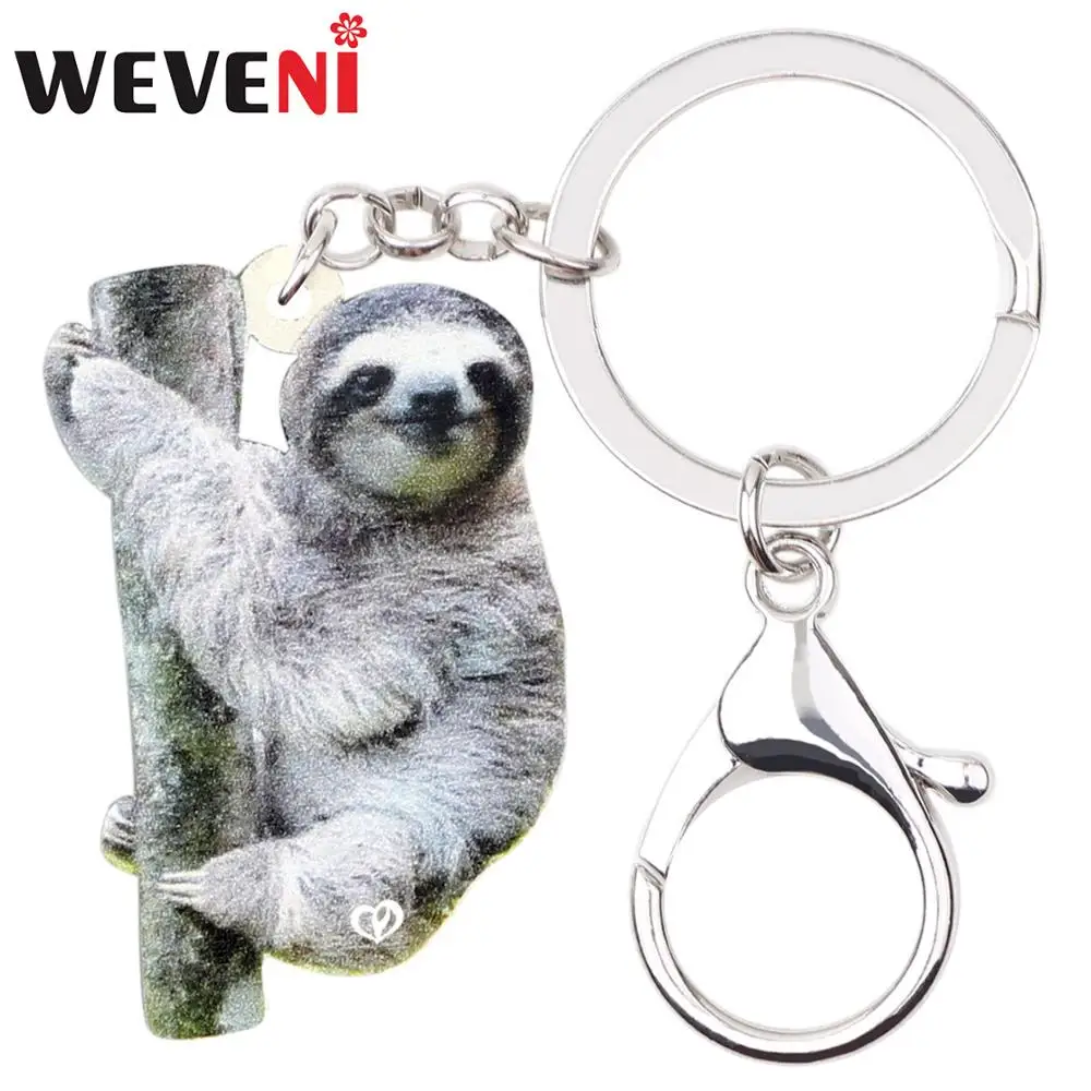 WEVENI Acrylic Australia Gray Sloth Key Chains Keychains Rings Novelty Animal Jewelry For Women Girls Charms Gift Decoration