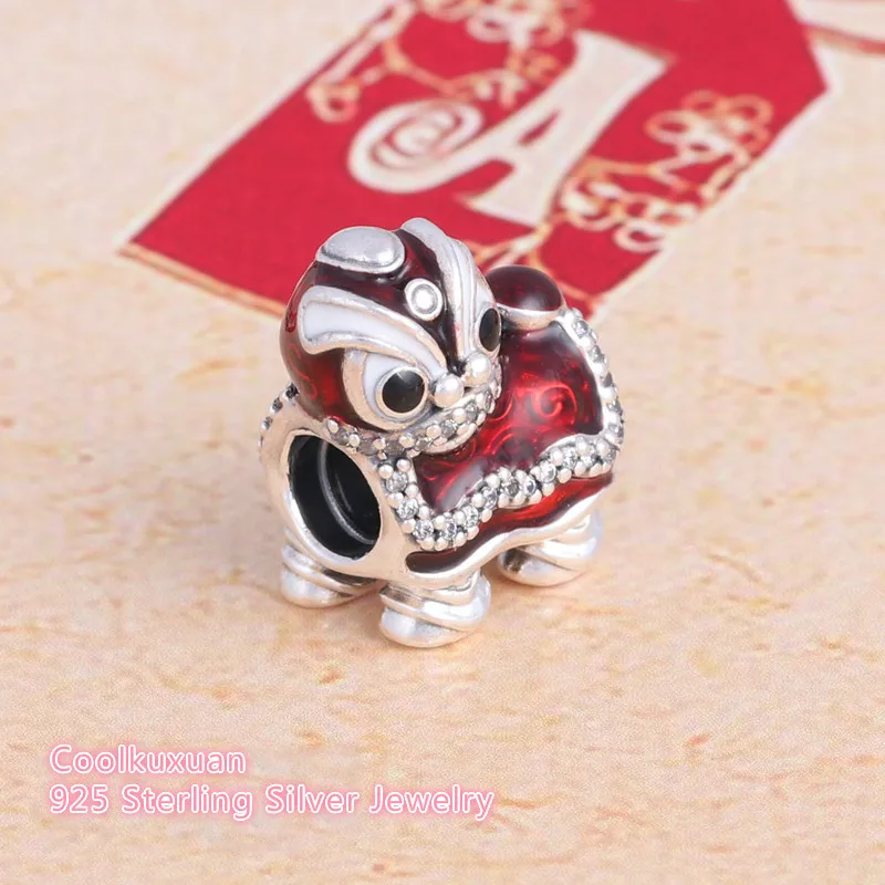 Valentine's Day Dancing Lion Beads 925 Sterling Silver Multicolor Enamel Animals Charm Bead Fits Pandora bracelet DIY