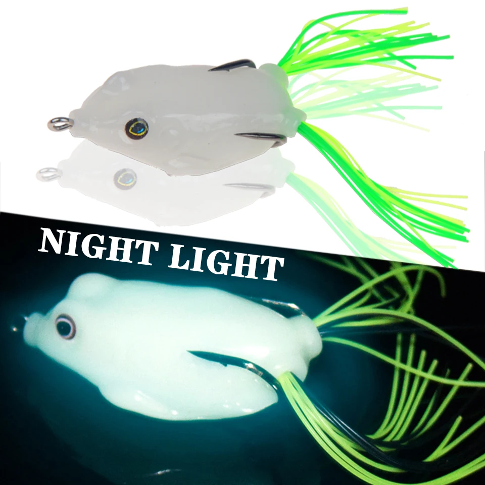Night light soft tube bait japan plastic fishing lures frog lure treble hooks Topwater ray frog 5.5CM 12G artificial soft bait image 6