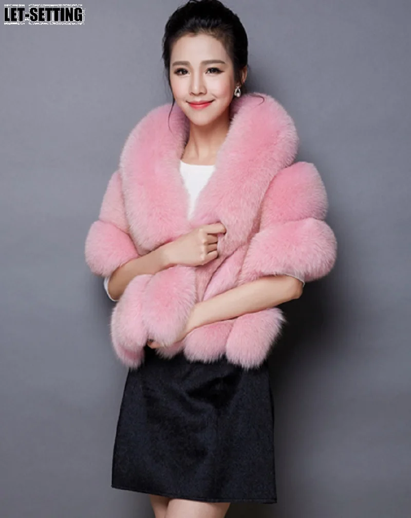 winter scarves woman faux fox fur coat fur shawl jackets for women cloak with pocket white,pink,gray women\'s winter jacket