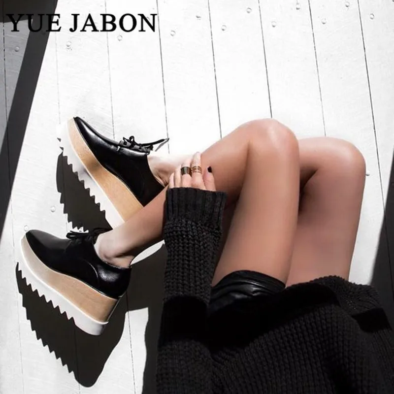 YUE JABON Stars Fashion Women Sneakers Thick Bottoms Waterproof Wedges Lady Loafers Square Toe Increased Platform Casual Shoes