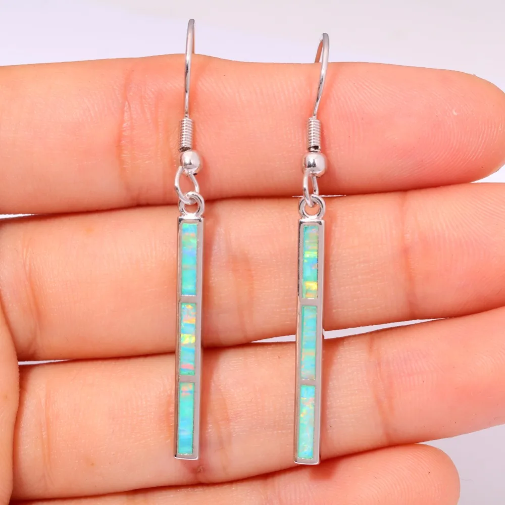 CiNily Created Blue Green Fire Opal Silver Plated Wholesale NEW Styel for Women Jewelry Dangle Earrings 1 7/8\