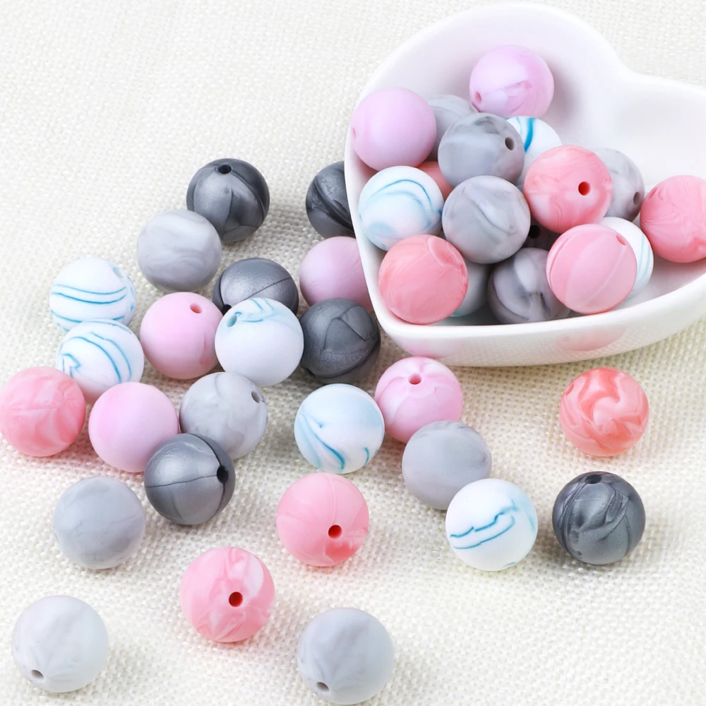 TYRY.HU 10pcs Silicone Beads 9/12/15mm Marble Baby Teething Beads DIY Craft Jewelry Necklace Pacifier Chain Bracelet BPA Free