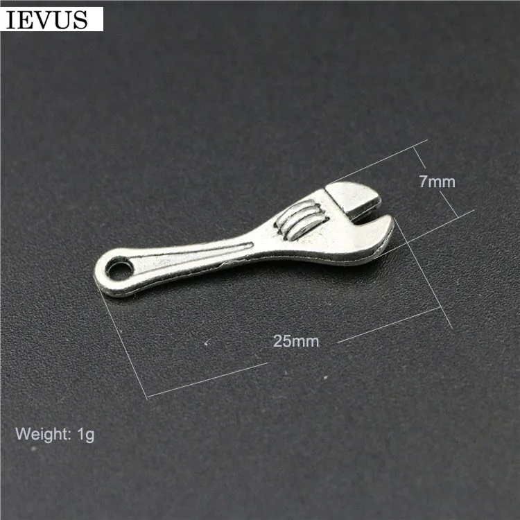 12 Pieces/Lot 25*8mm Antique Silver Plated tool charms wrench pendnats for diy handmade jewelry making