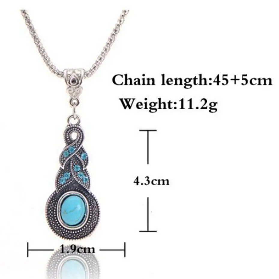 European Style Gourd Shape Jewerly Sets Blue Stone Dangle Earrings and Crystal Stone Necklace & Pendant Silver-plated for Women