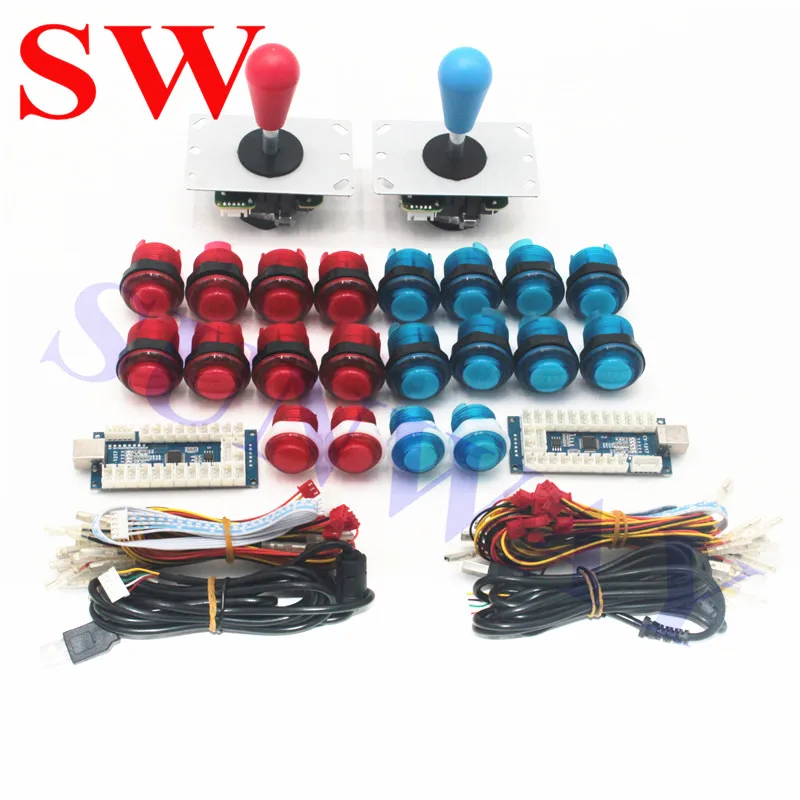 

DIY Arcade Joystick Kits With 20 LED Arcade Buttons + 2 Joysticks with Oval Balltop + 2 USB Encoder Kit + 20 Wire Cables for Kit