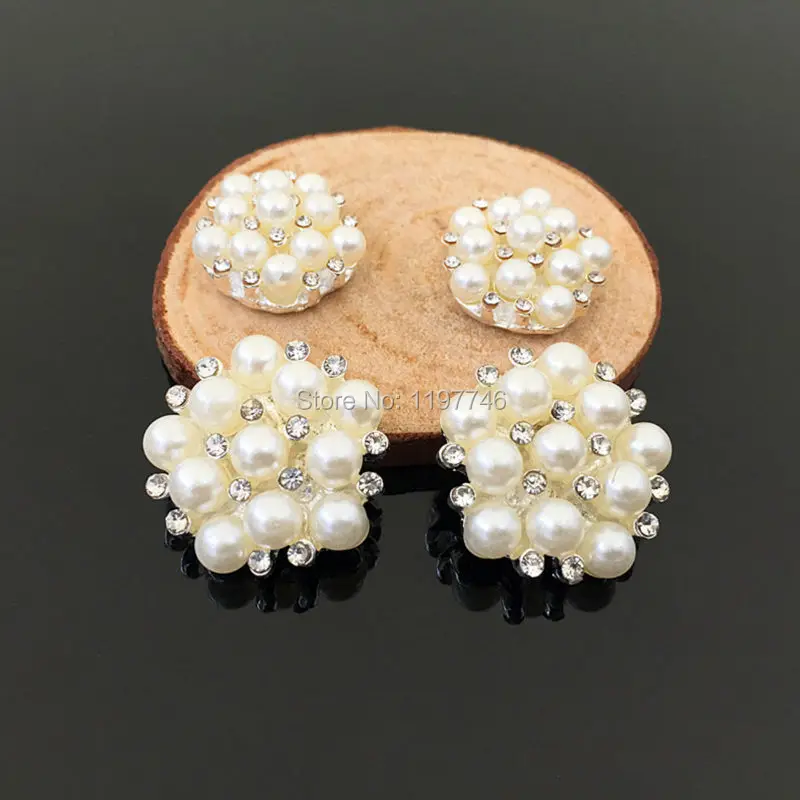 Newest Mini Order 22mm 16mm 10 Pieces Flatback Pearls Cluster Button Crystal Embellishment Button Without Holes