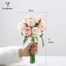 Artificial Wedding Bouquet 12 Heads White Green Rose #6