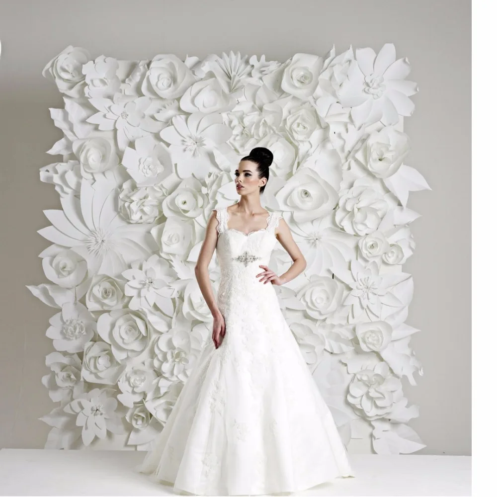 

99PCS Set 15-60CM Giant Paper Flowers For Wedding Backdrops Wall Decorations Pure White Flower Sets 7.8M2