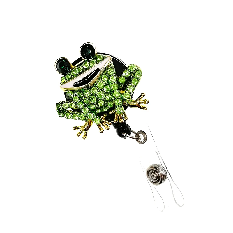 10pcs/lot free shipping crystal Animal Frog retractable ID badge holder reel