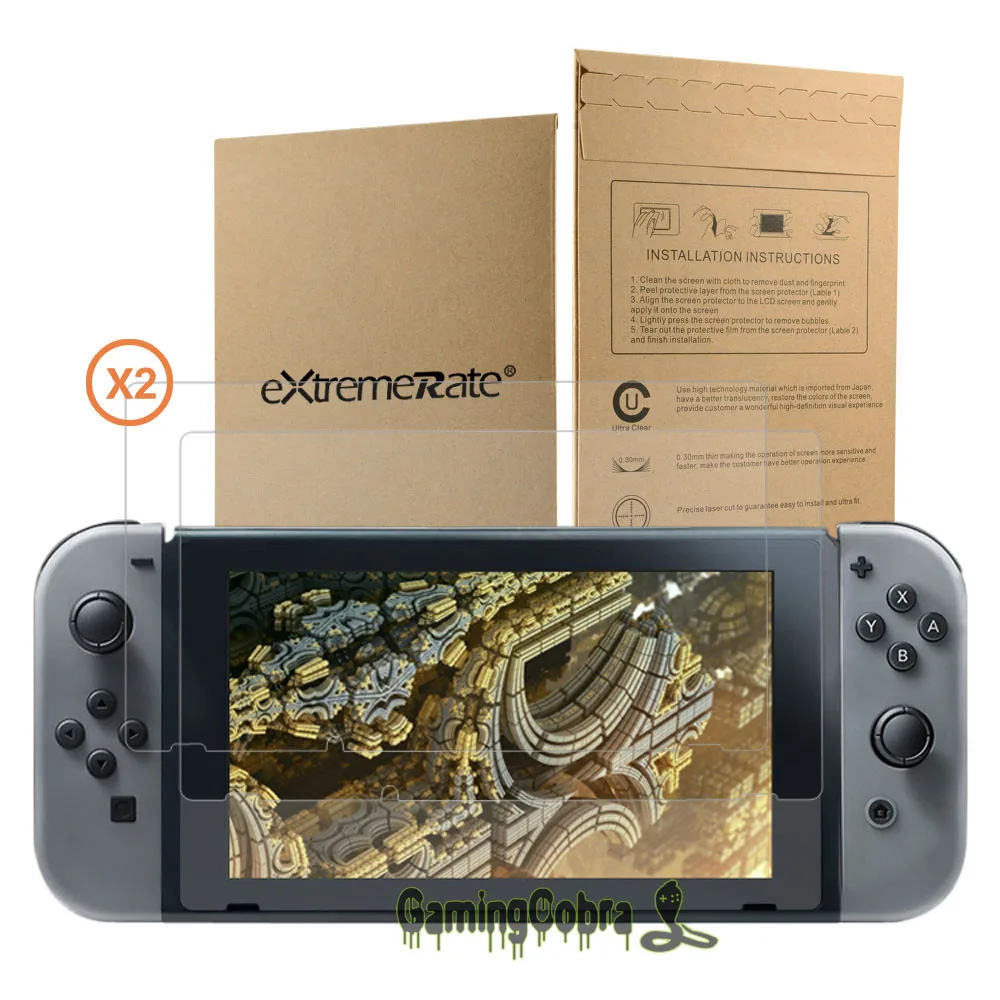 EXtremeRate-트라이윙 크로스 스크루 드라이버 브러시, 삼각형 핀 도구 세트, 닌텐도 스위치용 화면 보호기 2 개 포함