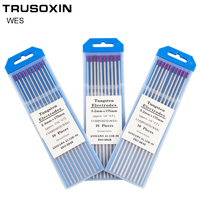 Eletrodo de tungstênio roxo cabeça wes, 1.0 /1.6/2.0/2.4/3.0/3.2/agulha de tungstênio tig/eletrodo de tungstênio/haste tig com 10 peças