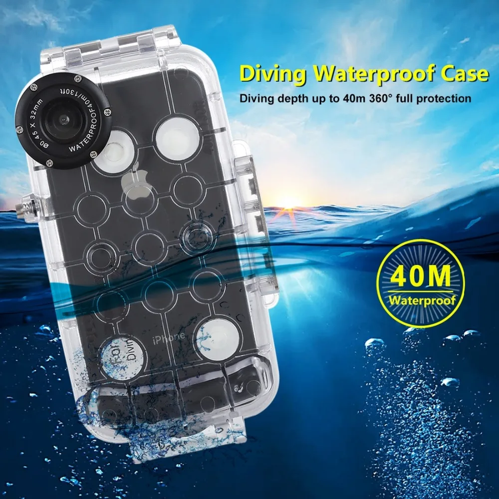 PULUZ For iPhone XS Max/XR/XS Underwater Housing 40m/130ft Diving Phone Protective Case Surfing Swimming Snorkeling Photo Video