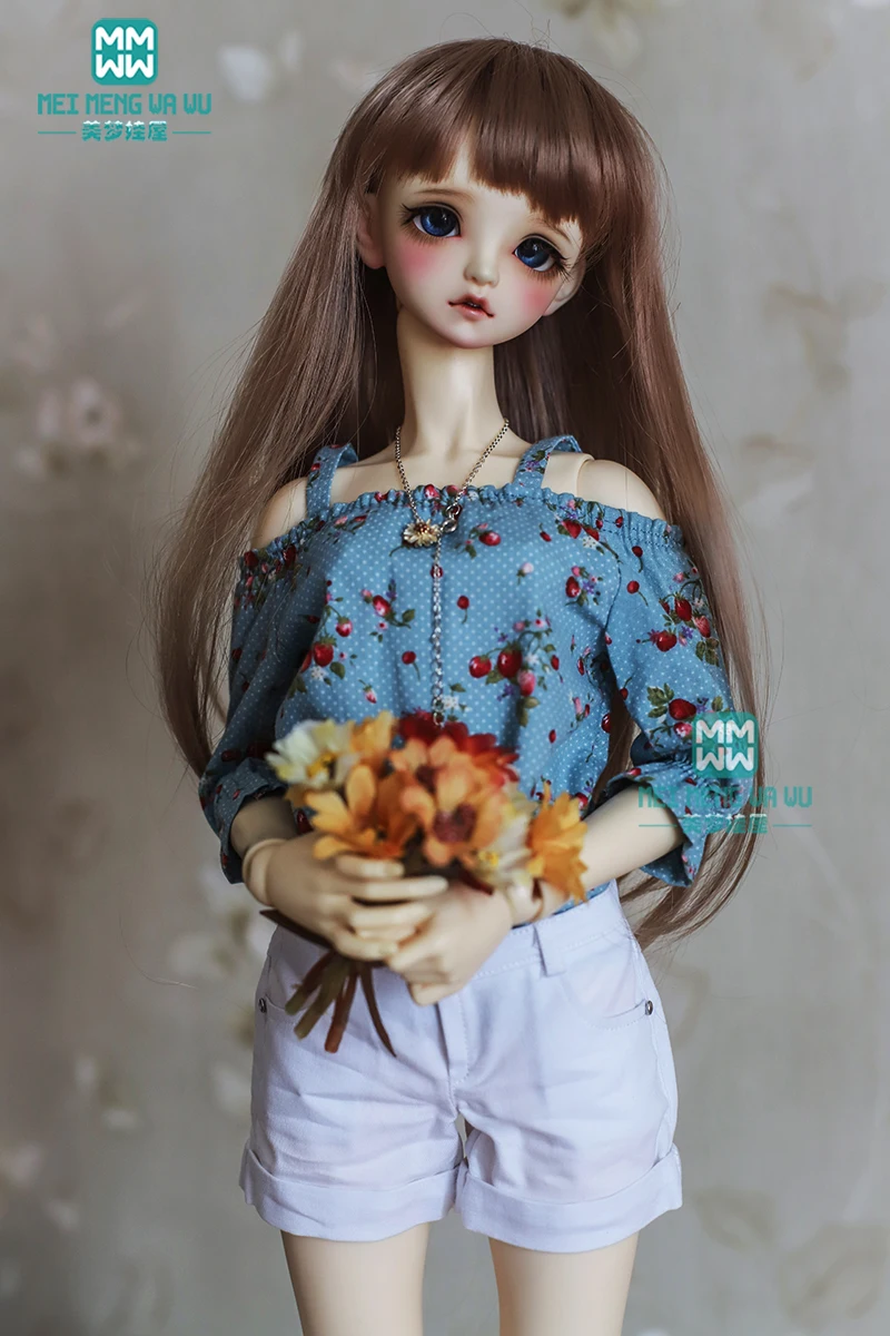 58cm 1/3 BJD Doll Clothes Fashion temperament print Shirt + white casual shorts