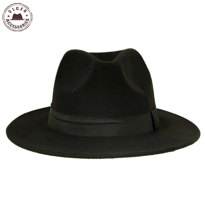 Vintage Unisex Wool Jazz Hats Large Brim Felt Cloche Cowboy Panama Fedora Hat for Women MenTrilby Derby Fedoras image 6