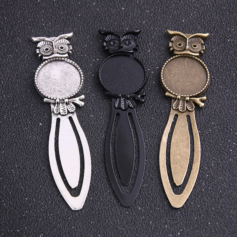 

2pcs Three Color 20mm Cameo Steel Animal Owl Bookmarks Round Cabochon Settings Jewelry Blank Charm