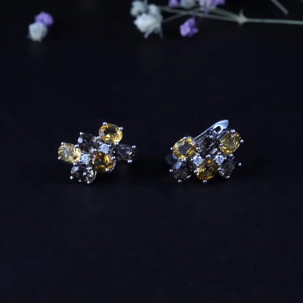 Gem's Ballet Multicolor Natural Citrine Smoky Quartz Stud Earrings For Women Wedding 925 Sterling Silver Gemstone Fine Jewelry