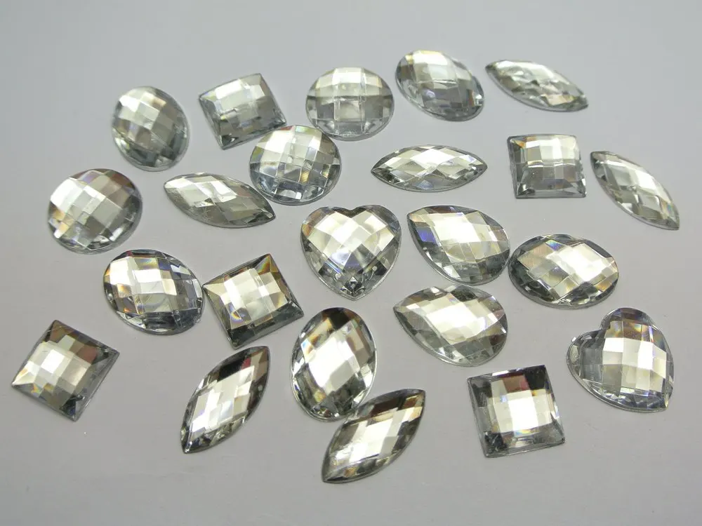 100 Clear Color Flatback Acrylic Rhinestone Assorted Shape No Hole DIY decorative accessories