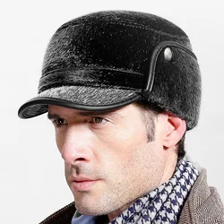 Men's fur Baseball Cap for Men Winter Warm Wear Hat for Male Earmuffs Hat with Ear Flap Russian Cap Ear Protection  B-7221