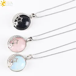 CSJA Reiki Chakra Yoga Semi Precious Natural Stone Pendant Rose Crystal Necklace Female Jewelry Love Moon Stars Back Hollow E175