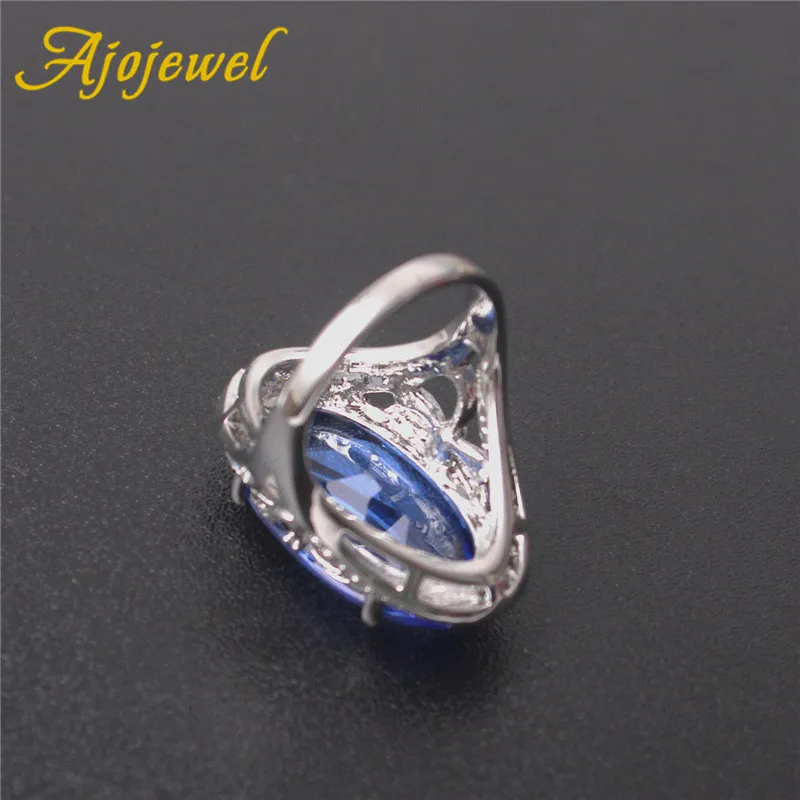Ajojewel Big Blue Crystal Dragonfly Rings For Women Silver-color Insect Statement Jewelry Elegant Gift