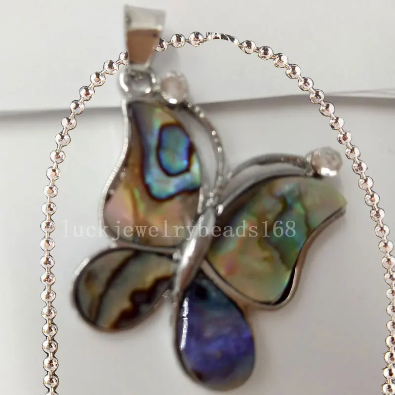 Beatiful New Zealand Ablone Shell Butterfly Women Men Art Necklace With Chain 1pcs C4696n