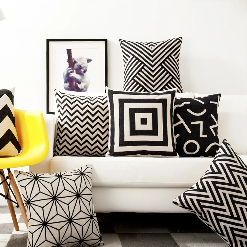 Kwadratowe 18 "biało-czarne geometryczne poszewki na poduszki dekoracyjne poszewki na poduszki Vintage Home Decor poszewka na poduszkę na sofę do domu