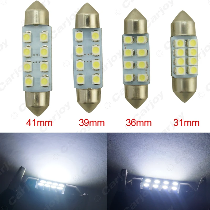 LEEWA 200PCS White 31mm/36mm/39mm/41mm 1210/3528 8SMD Car Interior Light Festoon Dome LED Bulb #CA1524