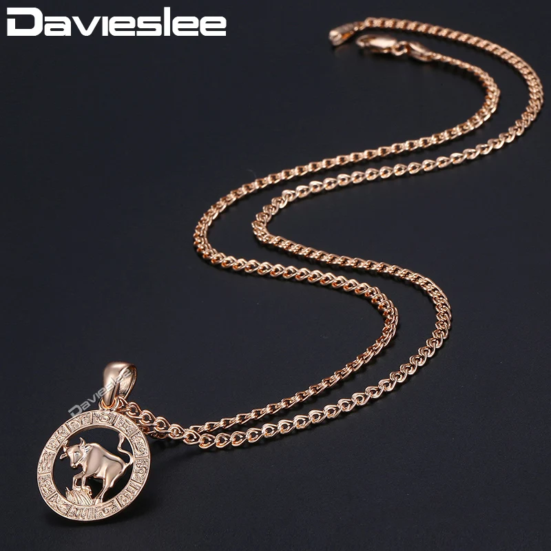 Davieslee Taurus Zodiac Sign Pendant 585 Rose Gold Color Constellation Pendant Necklace For Woman Jewelry Dropshipping DGP179