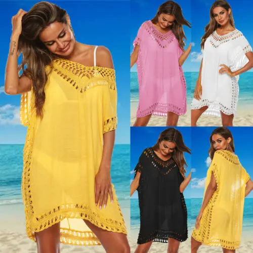 

2019 New Chiffon Tassels Beach Wear Women Swimsuit Cover Up Swimwear Bathing Suits Summer Mini Dress Loose Solid Pareo Cover Ups