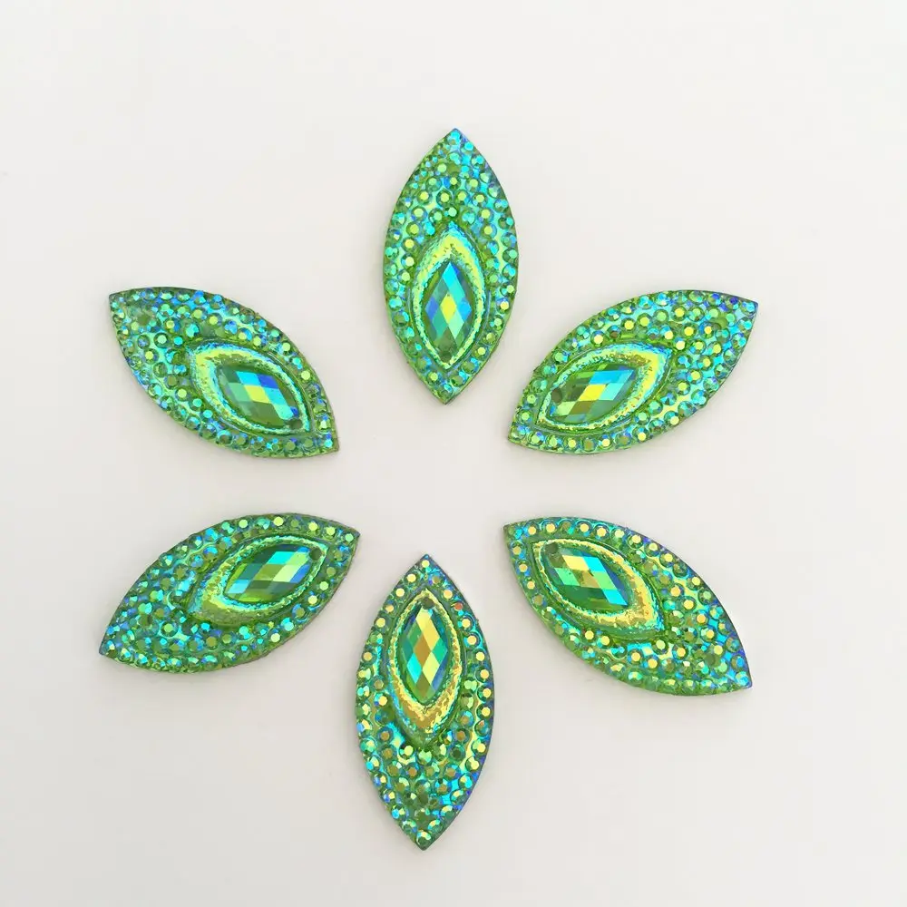 40PCS AB Resin 11*22mm Horse eye Flatback Peacock Rhinestone Ornaments DIY Wedding appliques 2 hole buttons SD34*2