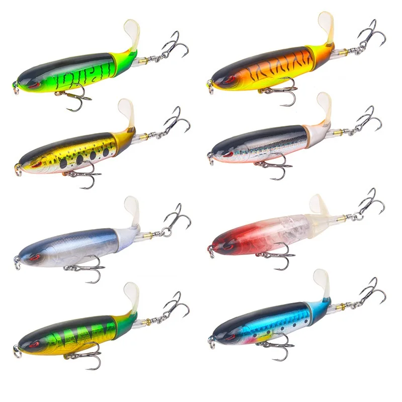 

8Pcs/lot Popper Topwater Fishing Lure Artificial Bait 13.2g 10cm Hard Fishing Plopper Hook Soft Rotating Tail Fishing Tackle