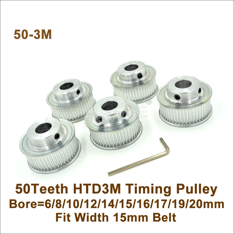 

POWGE 50 Teeth 3M Timing Pulley Bore 8/10/12/14/15/16/18/19/20mm Fit W=15mm 3M Synchronous Belt 50T 50Teeth HTD3M Pulley CNC