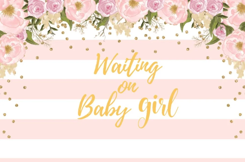 custom flower leaves baby shower gold and pink striped photo studio background  High quality Computer print party backdrops