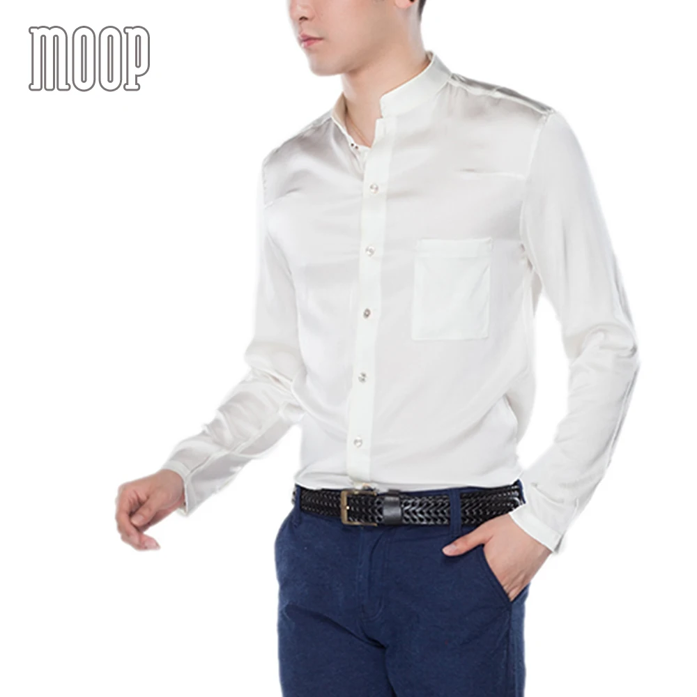 Retro white navy men natural silk shirts long sleeve business shirt cheap chemise homm camiseta masculina vetement homme LT1501