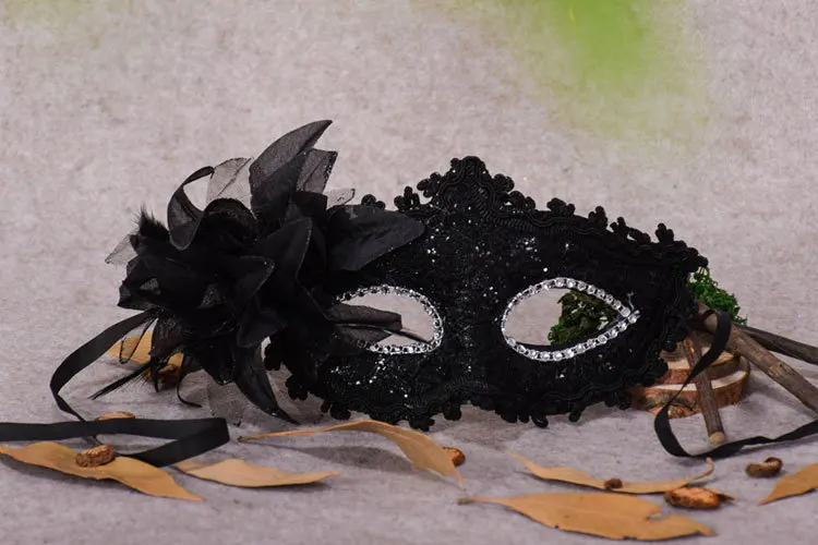 1pc Lace Venetian mask diamond sequins lily princess side  feather Mask Masquerade Carnival Masked Ball Fancy Dress Costume