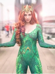 High Quality 3D Print Queen Mera Costumes Quinn Mera Cosplay Costume Spandex Mera Zenati Bodysuit for Halloween